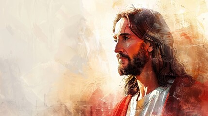 Wall Mural - A painting of Jesus Christ with a red robe and a beard