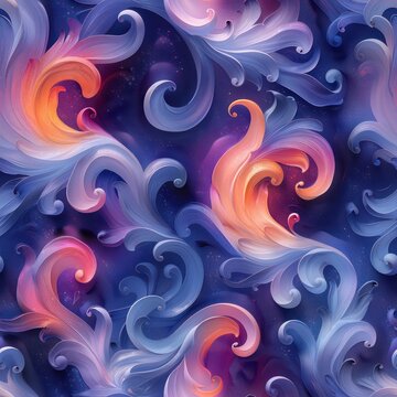 Seamless abstract purple fantasy shapes - swirls and waves pattern background