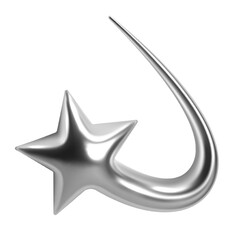 Wall Mural - 3d y2k chrome flying star with a curved tail, flash, meteor, or comet. glossy shiny metallic silver 