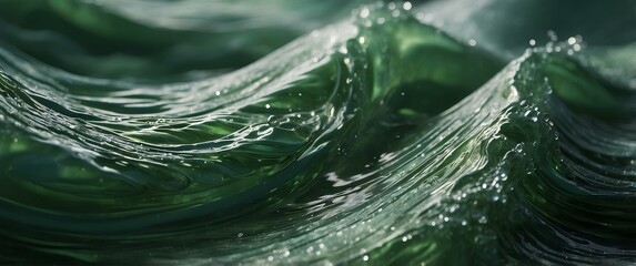 close-up of green ocean waves in motion