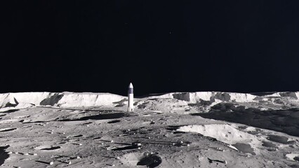 Wall Mural - Medium Establishing Shot of a Space Rocket on the Surface of the Moon