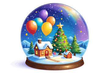 Sticker - a snow globe with a christmas tree and balloons