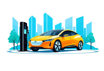 Wall Mural - an electric car is parked in front of a gas pump