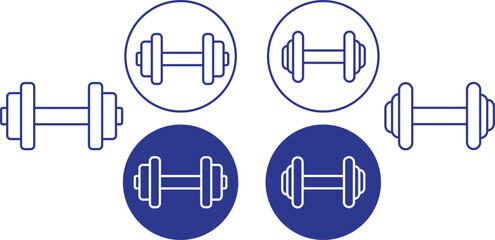 Set of Gym heavy strength training dumbbells pictogram. Weight lifting dumbbell signs editable stock. Dumbbells icons in Blue line styles. Vectors for sports hall isolated on transparent background.