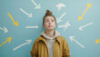 © Oleksiy - Choosing future profession. Teenager standing in front of drawn signs on light blue background