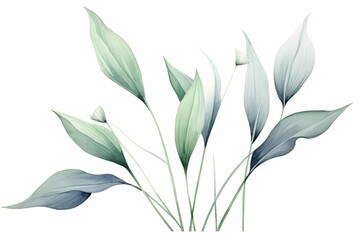 A cute water color of a monocot, with long, slender leaves, growing in a botanical garden, Clipart isolated on white