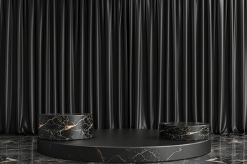 Wall Mural - A black curtain with gold accents