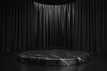 Wall Mural - A black marble stage with a curtain in the background