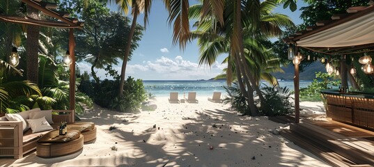 Poster - Exclusive Beachfront Cabana with Palm Trees: An exclusive beachfront cabana nestled among palm trees