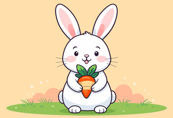 Wall Mural - a white rabbit holding a carrot in its paws