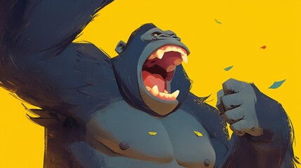 Wall Mural - Exciting cartoon illustration of a playful gorilla