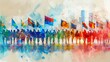 © PUKPIK - Vibrant Patriotic World Music Day Parade Celebrating Community Spirit in Watercolor Style