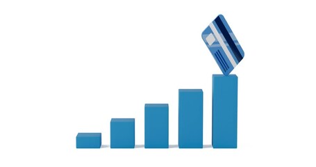 Fototapete - 4k Resolution Video: Abstract Bank Credit Card Icon on Top of Business Graph Bars on a White Background with Alpha Mate