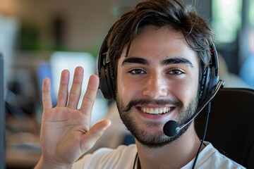 Casual Gamer: A Smiling Man Waving from His Personal Streaming Setup