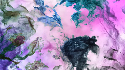 Poster - Nebula colorful travel through clouds. Motion. Flying inside endless galaxy.