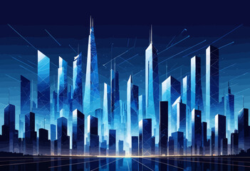 a futuristic cityscape with skyscrapers at night