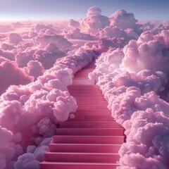 Wall Mural - A pink sky with a staircase in the clouds