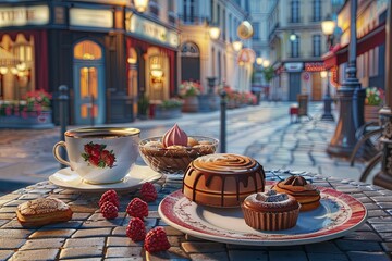 Poster - Relish a French Patisserie Moment with Pastries and Coffee: Delight in a French patisserie moment with an assortment of pastries and a cup of coffee