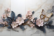 © ZMPixels - panel wall art, marble background with flowers designs and butterfly silhouette, wall decoration