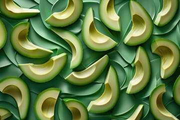A close up of green avocados with a green and yellow color scheme