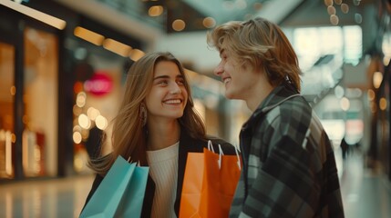 Wall Mural - The Couple with Shopping Bags