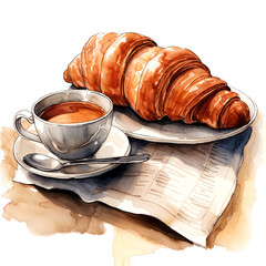 Wall Mural - cup of coffee and croissant