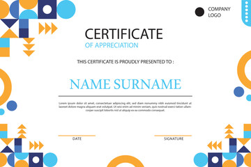 Geometric yellow and blue modern certificate template