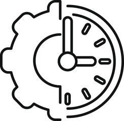 Poster - Simplistic black and white line drawing depicting the fusion of a gear and clock, symbolizing time management