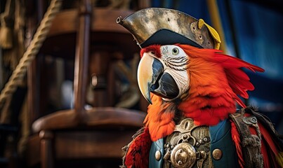 Wall Mural - Colourful parrot in a pirate costume for a theme party or event.