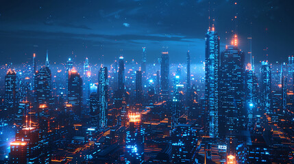 Poster - Smart city grid with futuristic overlay and text area