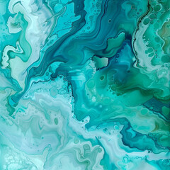 Wall Mural - Soft teal and mint fluid art perfect for spa themes.