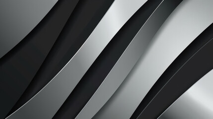 Wall Mural - An abstract design with wavy monochrome layers in shades of grey, silver, black, and white.