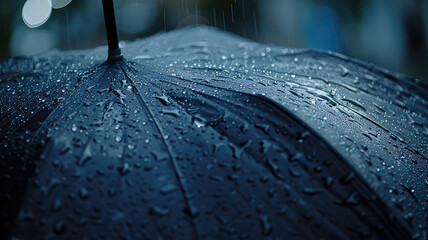 Wall Mural - Close up shot of raindrops umbrella at heavy rainy day, Weather protection