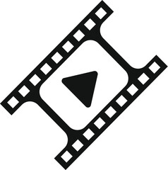 Sticker - Black and white filmstrip play button icon in vector format for movie, cinema, and video symbol design, multimedia and entertainment industry, isolated on a flat and modern interface