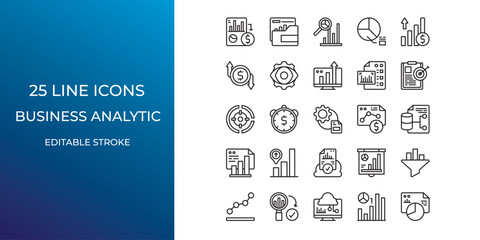 Business analytic icon set vector design editable stroke. business, analytic, finance and more