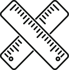 Poster - Vector illustration of two crossed rulers in a simple line art style, isolated on a white background