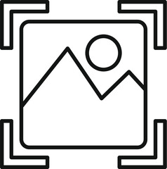 Poster - Minimalistic abstract mountain landscape icon in black and white line art design for logo. Graphic. And branding element