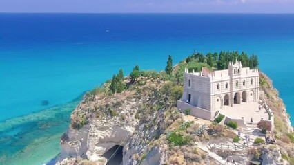 Wall Mural - Panoramic aerial view of Tropea coastline on a beautiful summer day, Calabria - Italy