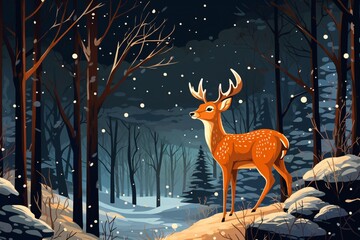 Wall Mural - a cartoon of a deer in a snowy forest