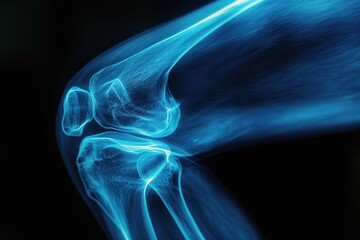 Sticker - A blue knee joint is shown in a black background