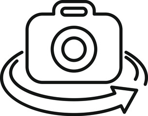 Poster - outline vector icon of a camera with a rotating arrow, representing photo synchronization or transfe