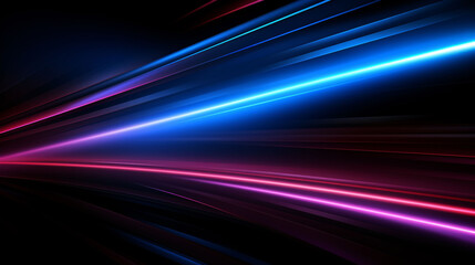 Canvas Print - lights and stripes moving fast on dark background, futuristic technology colorful background