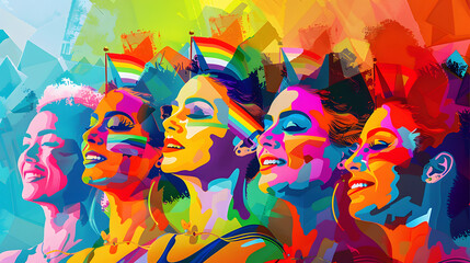 Poster - Pop art illustration, banner, texture or background depicting the pride day and the LGBT community with diverse people