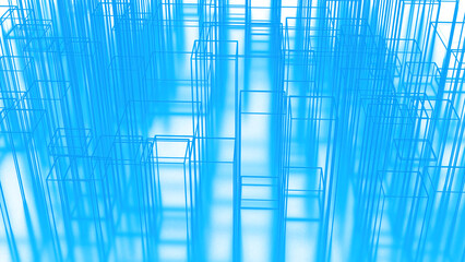 Poster - Abstract cubes and long stripes. Design. Architecture sketch or layout.