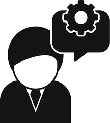 Poster - abstract business solution icon concept with gears, speech bubbles, and strategic planning for probl