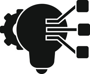 Poster - black and white vector graphic combining a light bulb and gear for creative process concepts