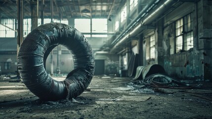 A bunch of rusty metal pipes are stacked in a warehouse