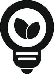 Poster - Illustration of a minimalist ecofriendly lightbulb icon with a green leaf. Representing sustainable and renewable energy. In a black and white flat vector graphic design