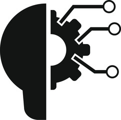 Poster - Graphic of a human head silhouette with brain gears and circuit connections