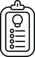 Poster - line art icon of a clipboard with a checklist and a light bulb, symbolizing ideas or tasks